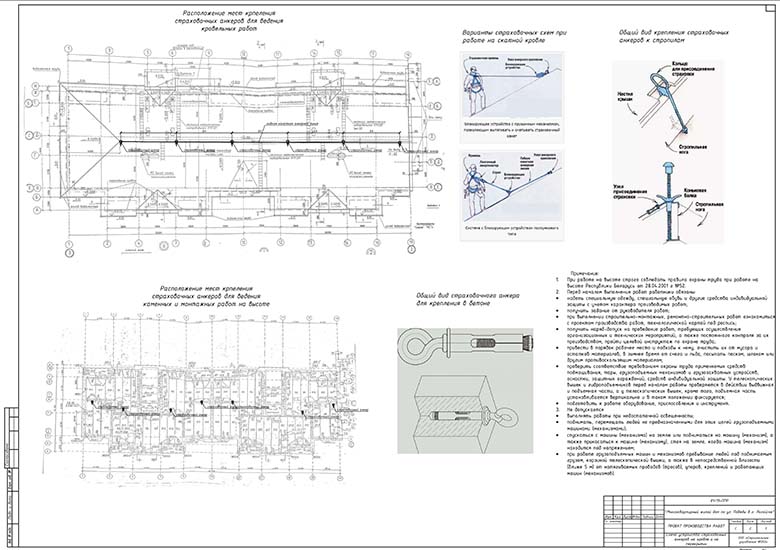Многоквартирный жилой дом схема устройства страховочных анкеров на кровли и перекрытии
