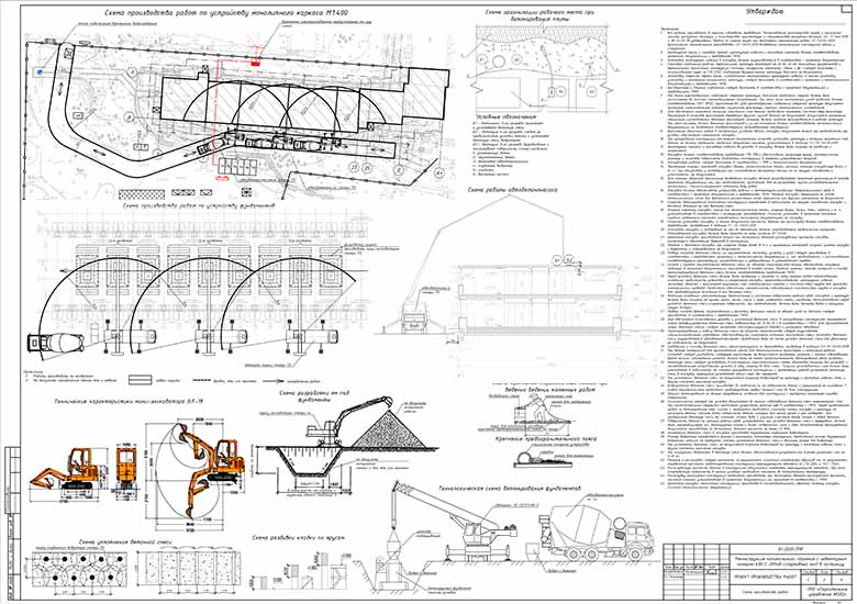 Схемы производства работ на выполнение работ по устройству монолитного фундамента и каркаса