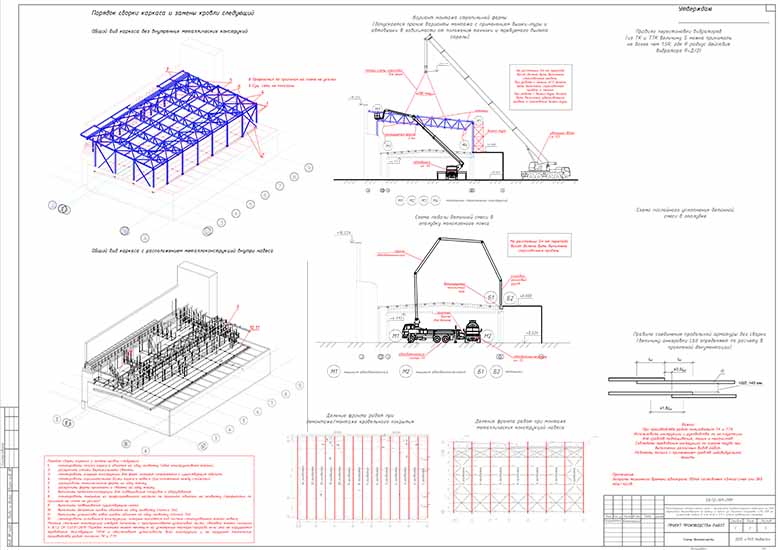 Схемы производства работ по монтажу металлического каркаса
