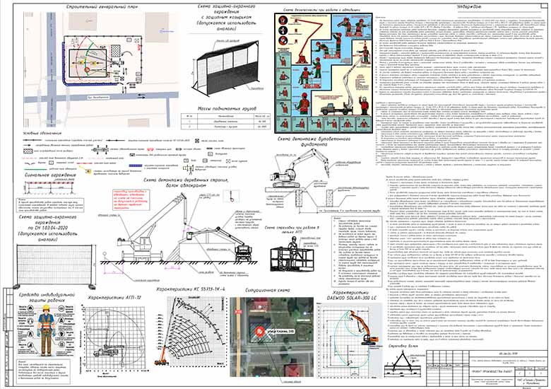 Строительный генеральный план со схемами производства работ на снос здания библиотеки