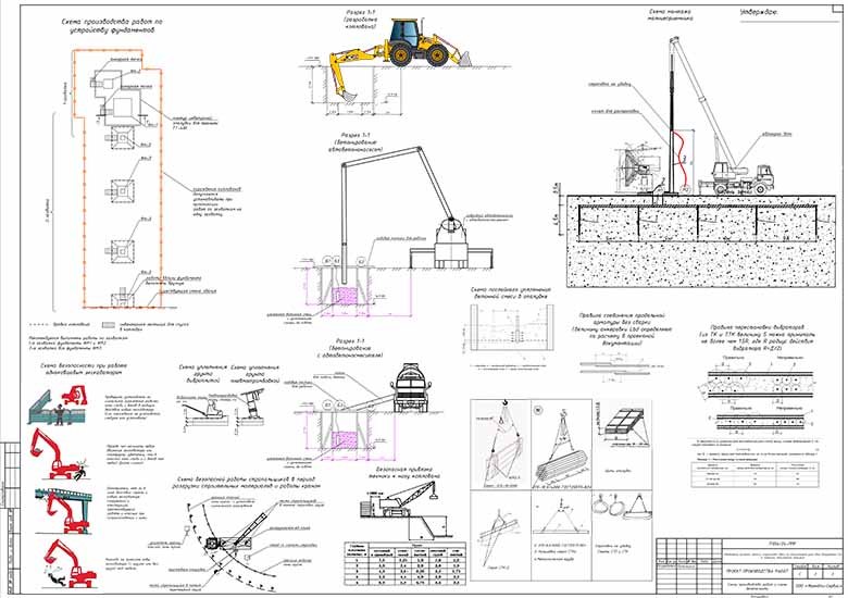 Схемы производства работ при возведении сооружения спутниковой станции