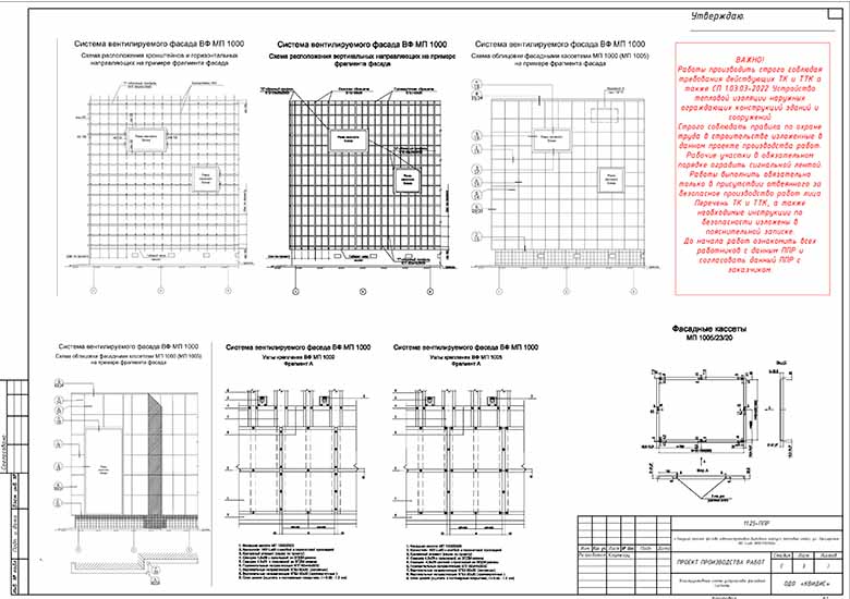 Схемы производства работ при устройстве вентилируемого фасада.